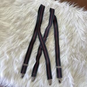 Pelican | Vintage Made In USA Navy Striped Red Black Suspenders Silver Hardware